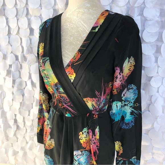 Vintage Yumi Kim 100% Silk Black floral print Mini dress, Small Party Cocktail - Picture 9 of 12